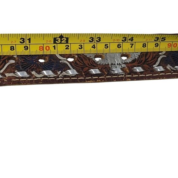 Handcrafted Brown Western Leather Belt Hand Painted Silver Eagle Embossing 32 - Picture 6 of 13